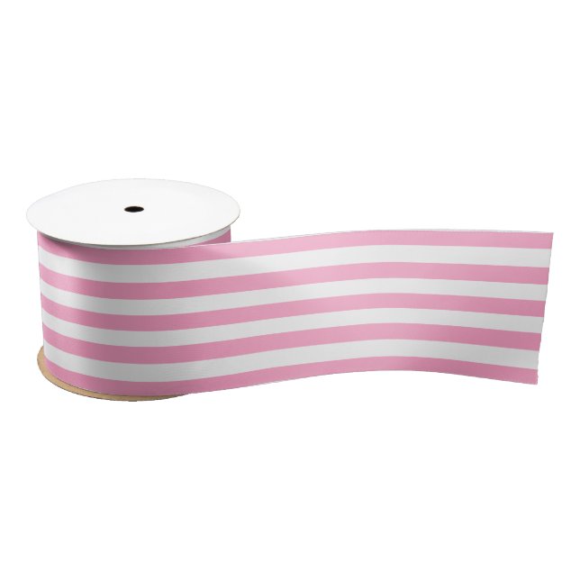 White Pink Stripes Baby Shower Birthday Gift Wrap Satin Ribbon (Spool)