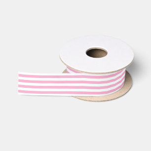 White & Pink Stripes Geometric Pattern Satin Ribbon