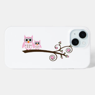 White & Pink Theme Owl iPhone 15 Case