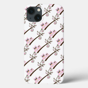 White & Pink Theme Owls iPhone 13 Case