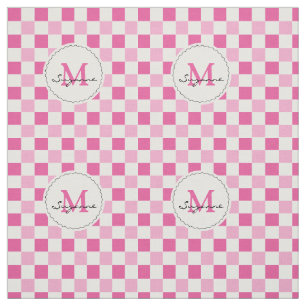White Pink Tone Chequered Gingham Fabric