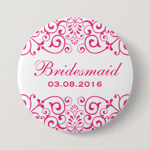 White Pink Victorian Floral Bridesmaid Button