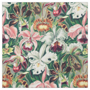 White Pink Yellow Green Orchid Pattern Fabric