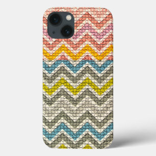 WHITE PINK YELLOW GREY BLUE MOSAIC CHEVRONS iPhone 13 CASE