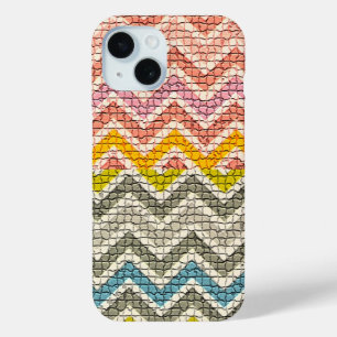 WHITE PINK YELLOW GREY BLUE MOSAIC CHEVRONS iPhone 15 CASE