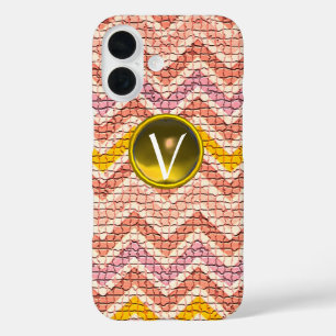 WHITE PINK YELLOW MOSAIC CHEVRONS GEM MONOGRAM iPhone 16 CASE