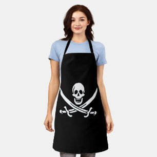 White, Pirate Flag Calico Jack, Skull & Cutlass  Apron