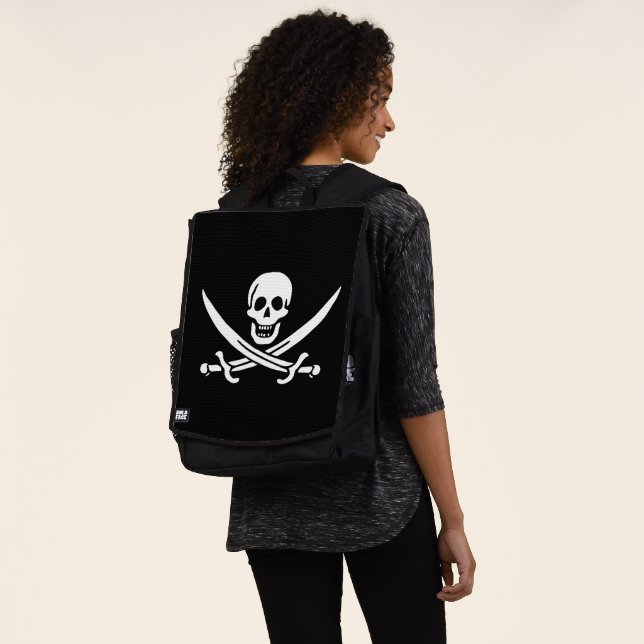White, Pirate Flag Calico Jack, Skull & Cutlass Backpack (Worn)