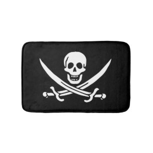 White, Pirate Flag Calico Jack, Skull & Cutlass  Bath Mat