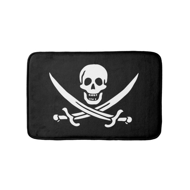 White, Pirate Flag Calico Jack, Skull & Cutlass  Bath Mat (Front)