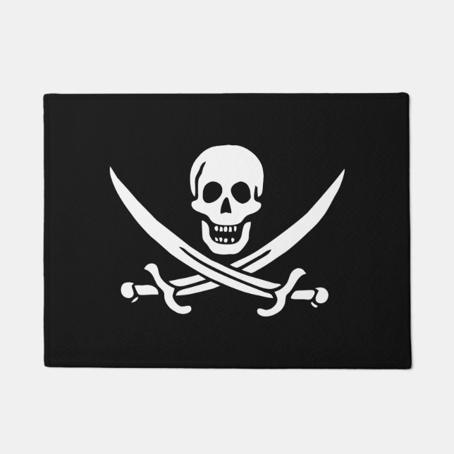 White, Pirate Flag Calico Jack, Skull & Cutlass  Doormat (Front)