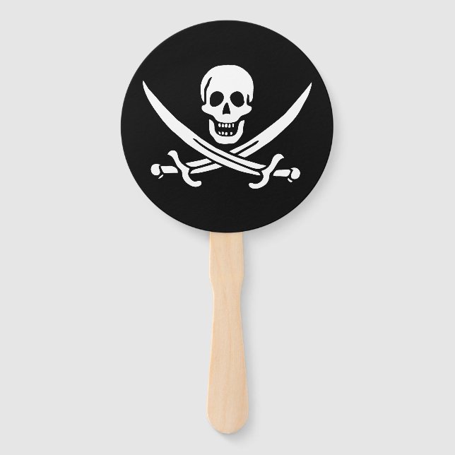 White, Pirate Flag Calico Jack, Skull & Cutlass  Hand Fan (Front)