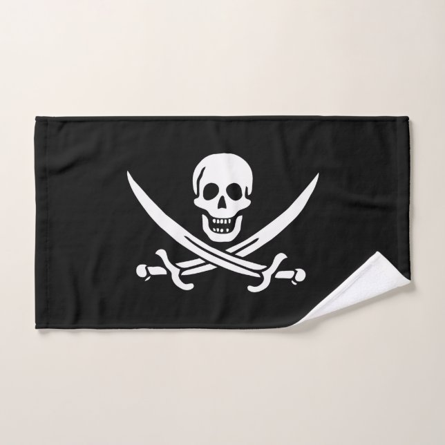 White, Pirate Flag Calico Jack, Skull & Cutlass  Hand Towel (Hand Towel)