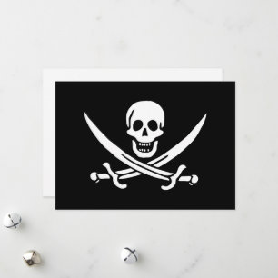 White, Pirate Flag Calico Jack, Skull & Cutlass Holiday Card