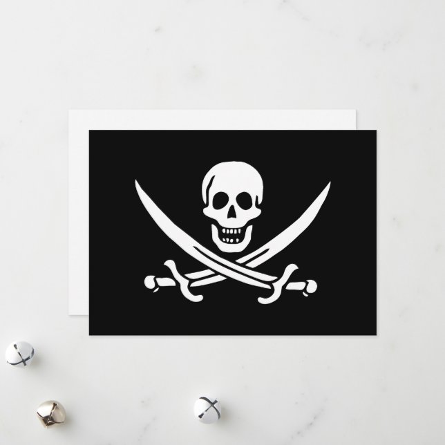 White, Pirate Flag Calico Jack, Skull & Cutlass  Holiday Card (Front/Back In Situ)