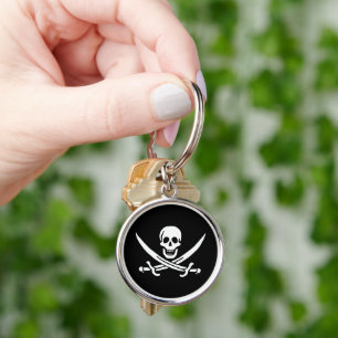 White, Pirate Flag Calico Jack, Skull & Cutlass  Key Ring