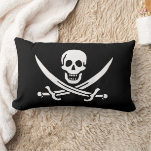 White, Pirate Flag Calico Jack, Skull & Cutlass Lumbar Cushion