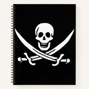 White, Pirate Flag Calico Jack, Skull & Cutlass  Notebook
