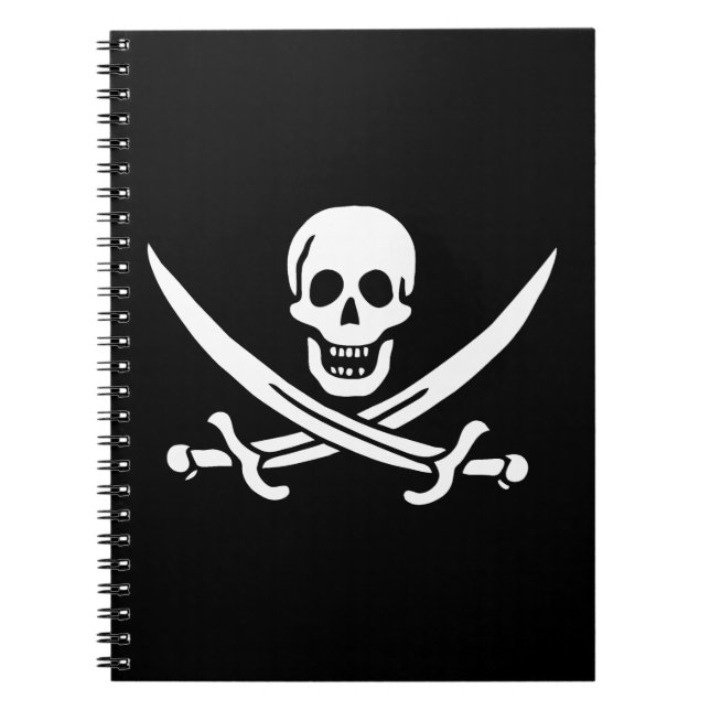White, Pirate Flag Calico Jack, Skull & Cutlass  Notebook (Front)