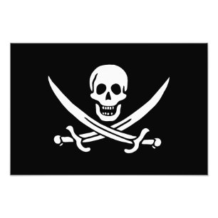 White, Pirate Flag Calico Jack, Skull & Cutlass Photo Print