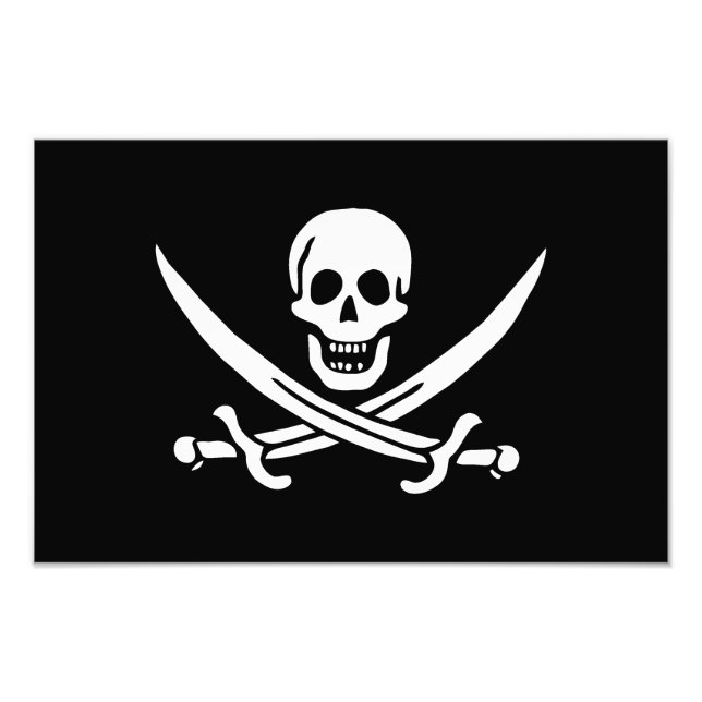 White, Pirate Flag Calico Jack, Skull & Cutlass  Photo Print (Front)
