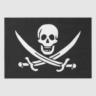 White, Pirate Flag Calico Jack, Skull & Cutlass  Tissue Paper