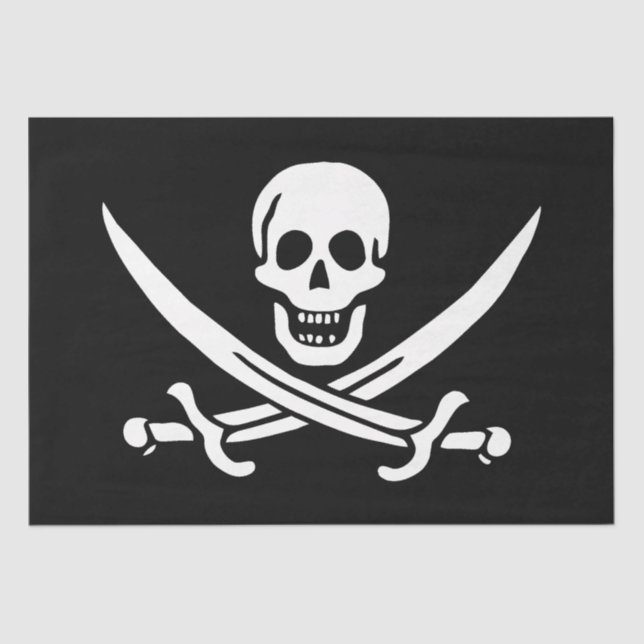 White, Pirate Flag Calico Jack, Skull & Cutlass  Tissue Paper (Front)