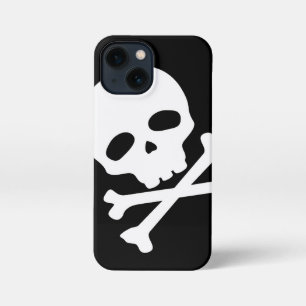 White Pirate Skull on Black Background iPhone 13 Mini Case