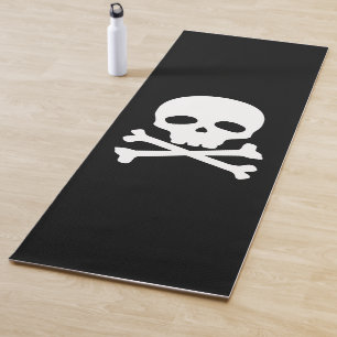 White Pirate Skull on Black Background Yoga Mat