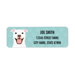 White Pit Bull Dog Blue Return Address Label