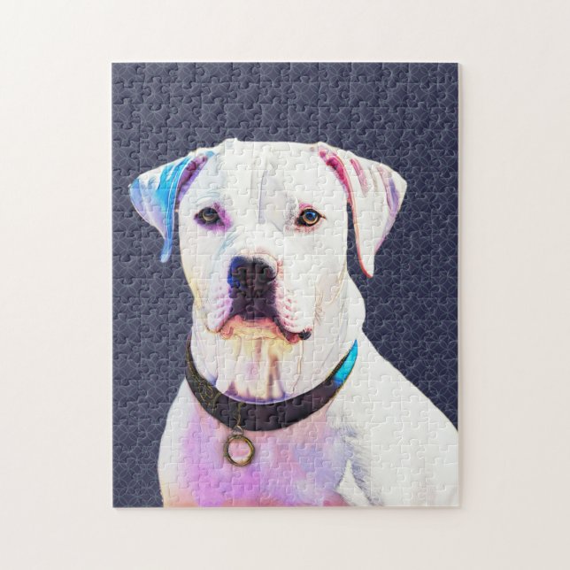 White Pit Bull Dog Graphic Art Puzzle (Vertical)