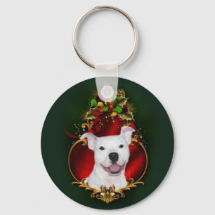 White pitbull Christmas Key Ring