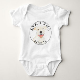 White Pitbull Dog Big Sister Baby Bodysuit