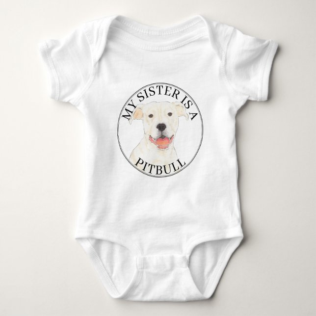 White Pitbull Dog Big Sister Baby Bodysuit (Front)