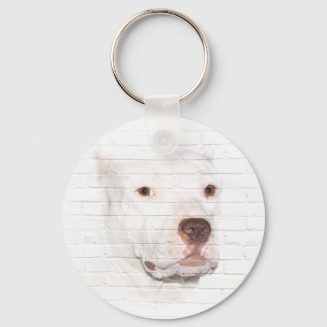 White pitbull face key ring (Front)