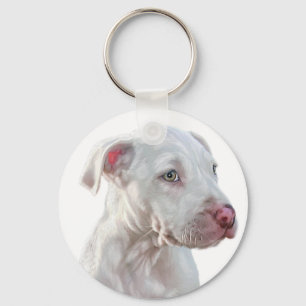 White Pitbull Puppy Key Ring