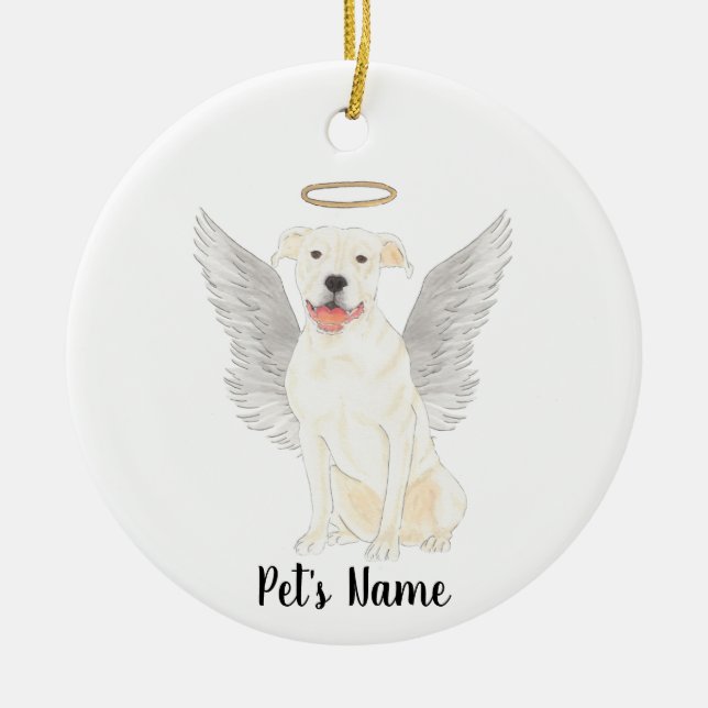 White Pitbull Staffy Sympathy Memorial Ceramic Ornament (Front)