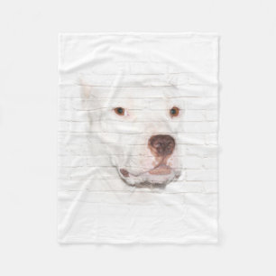 White pitbull terrier face fleece blanket