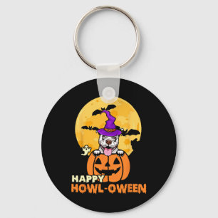 White Pitbull Witch Dog Lover Happy Halloween Cost Key Ring