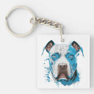 White Pitbull with Blue Eyes   Pitbull Dad Key Ring