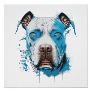 White Pitbull with Blue Eyes Poster