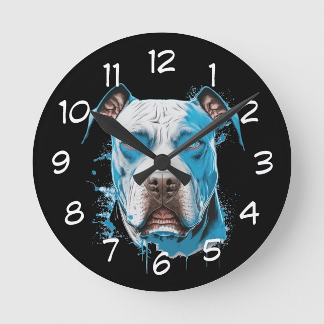 White Pitbull with Blue Eyes Round Clock (Front)