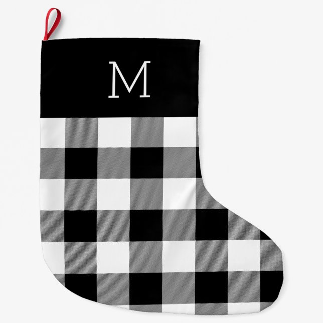 White Plaid Monogrammed Christmas Stocking (Front)