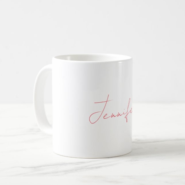 White Plain Modern Handwriting Your Name Coffee Mug (Front Left)