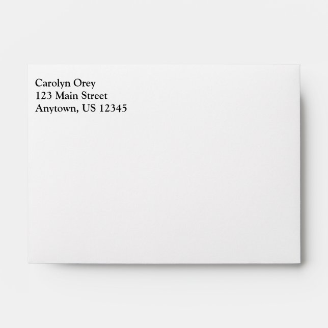 White Plain Simple A6 4x6 Return Address Envelopes (Front)