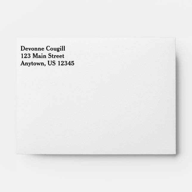 White Plain Simple A6 4x6 Return Address Envelopes (Front)