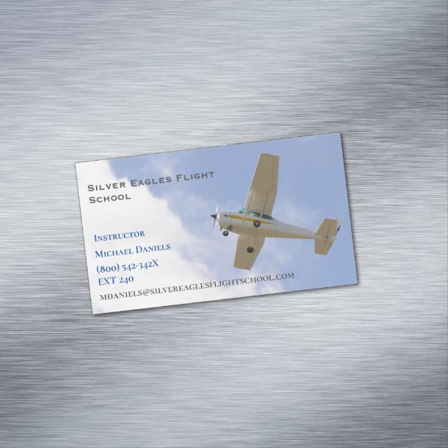 White Plane Flight School Instructor Pilot  Magnetic Business Card (In Situ)