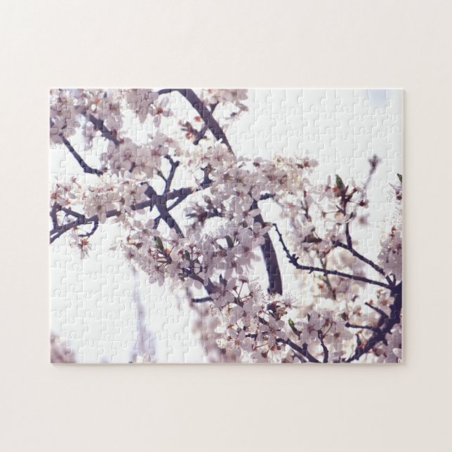 White Plum Blossom Spring Tree Nature Photography Jigsaw Puzzle (Horizontal)