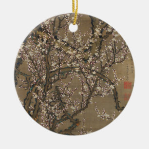 White Plum Blossoms and Moon by Ito Jakuchu Ceramic Ornament