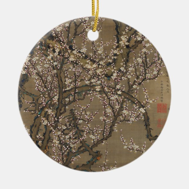 White Plum Blossoms and Moon by Ito Jakuchu Ceramic Ornament (Front)
